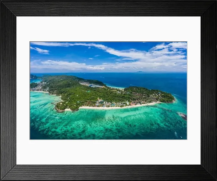 Framed Print : Top view of tropical island with limestone rocks and blue clear water Framed Print : Top view of tropical island with limestone rocks and blue clear water