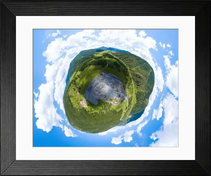 Framed Print : Aerial view 360 panoramic of opencast mining quarry minerals with many machinery tractors Framed Print : Aerial view 360 panoramic of opencast mining quarry minerals with many machinery tractors