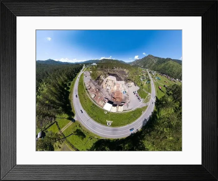 Framed Print : Abstract geometric distortion of country houses in the village near the highway Framed Print : Abstract geometric distortion of country houses in the village near the highway