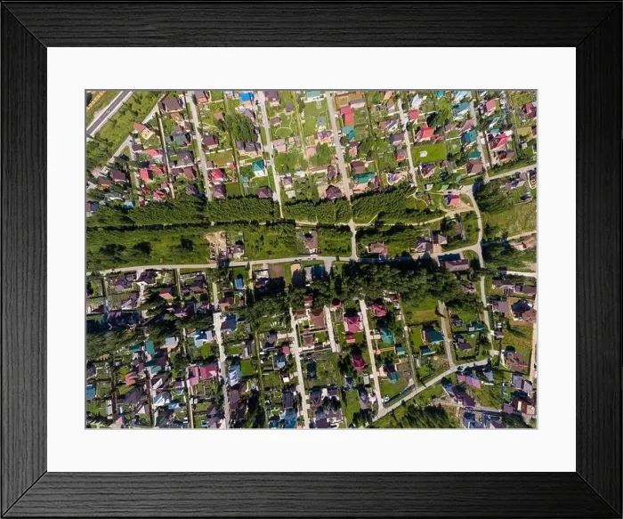 Framed Print : Panorama aerial view on new development neighborhood in Novosibirsk Framed Print : Panorama aerial view on new development neighborhood in Novosibirsk