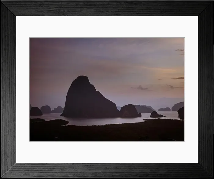 Framed Print : Sunrise Samet Nang She viewpoint Phangnga Bay Thailand, Drone view over the Bay