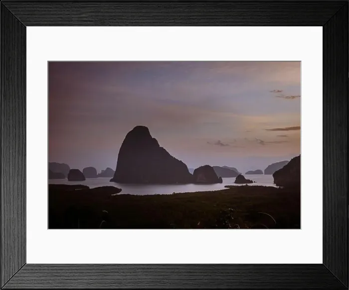Framed Print : Sunrise Samet Nang She viewpoint Phangnga Bay Thailand, Drone view over the Bay Framed Print : Sunrise Samet Nang She viewpoint Phangnga Bay Thailand, Drone view over the Bay