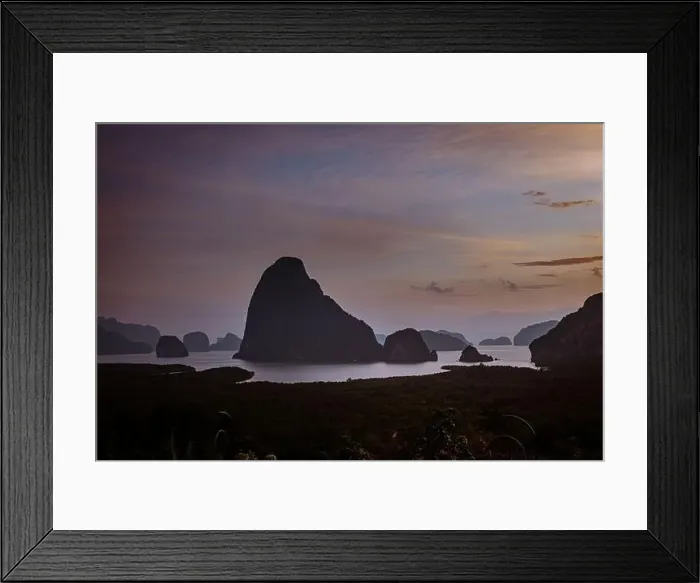 Framed Print : Sunrise Samet Nang She viewpoint Phangnga Bay Thailand, Drone view over the Bay Framed Print : Sunrise Samet Nang She viewpoint Phangnga Bay Thailand, Drone view over the Bay