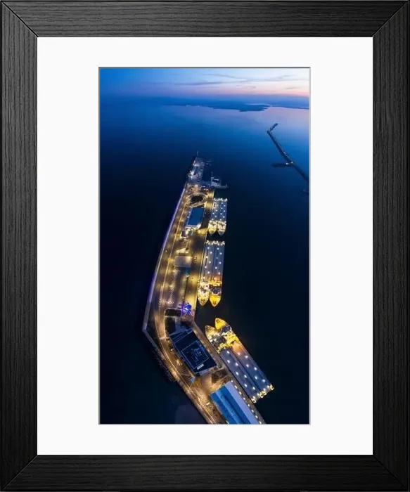 Framed Print : View of drone to the port Burgas at night Framed Print : View of drone to the port Burgas at night