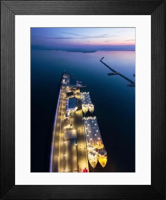 Framed Print : View of drone to the port Burgas at night Framed Print : View of drone to the port Burgas at night