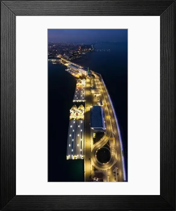 Framed Print : View of drone to the port Burgas at night Framed Print : View of drone to the port Burgas at night