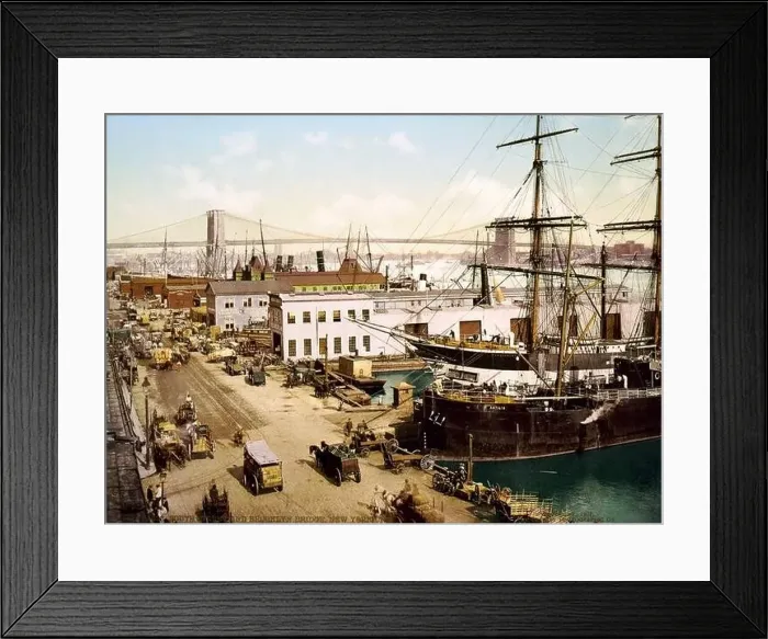 Framed Print : 1901, NEW YORK, USA : South Street and Brooklyn Bridge Framed Print : 1901, NEW YORK, USA : South Street and Brooklyn Bridge