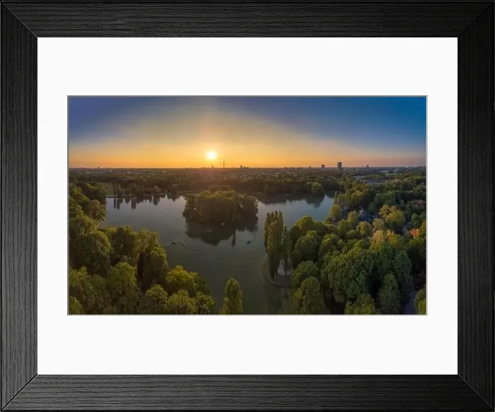 Framed Print : Sunset view over a lake in a park of Munich in germany Framed Print : Sunset view over a lake in a park of Munich in germany
