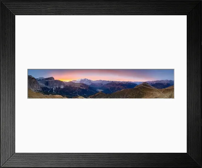 Framed Print : Autumn sunrise over Marmolada and Sass Pordoi, aerial view, Passo Sella, Val Gardena, Dolomites, South Tyrol, Italy Framed Print : Autumn sunrise over Marmolada and Sass Pordoi, aerial view, Passo Sella, Val Gardena, Dolomites, South Tyrol, Italy