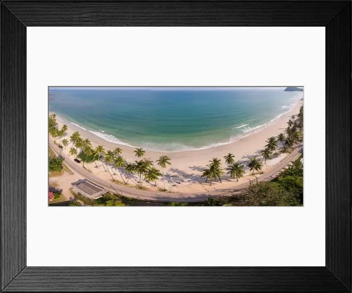 Framed Print : Hat Thun Wua Laen beach in Chumphon area Thailand, drone view from above at the beach with white sand and palm trees Framed Print : Hat Thun Wua Laen beach in Chumphon area Thailand, drone view from above at the beach with white sand and palm trees