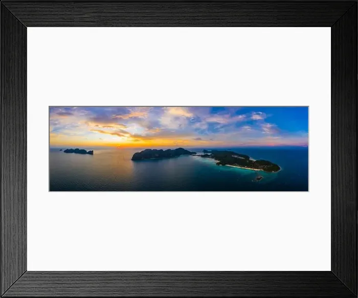 Framed Print : Amazing sunset aerial view of Nui Beach from drone. Ko Phi Phi Don, Thailand. Andaman Sea Framed Print : Amazing sunset aerial view of Nui Beach from drone. Ko Phi Phi Don, Thailand. Andaman Sea