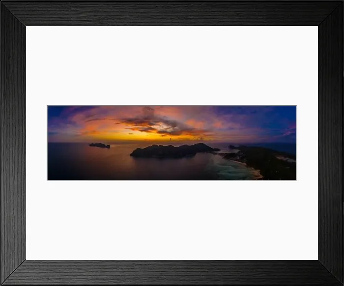Framed Print : Amazing sunset aerial view of Nui Beach from drone. Ko Phi Phi Don, Thailand. Andaman Sea Framed Print : Amazing sunset aerial view of Nui Beach from drone. Ko Phi Phi Don, Thailand. Andaman Sea