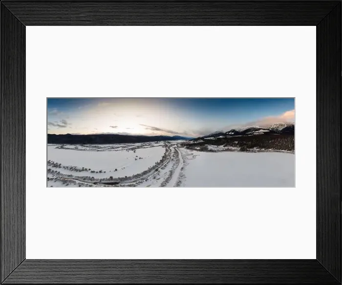 Framed Print : Beautiful Aerial Panoramic View of Canadian Mountain Landscape during a vibrant winter sunset