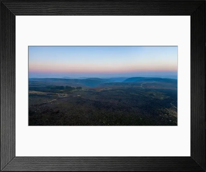 Framed Print : Long Mynd and Pole Cottage at hazy sunset in winter - Shropshire in United Kingdom Framed Print : Long Mynd and Pole Cottage at hazy sunset in winter - Shropshire in United Kingdom