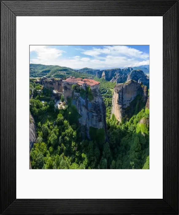 Framed Print : Aerial panorama view of a slide from a drone on a panorama of a mountain range