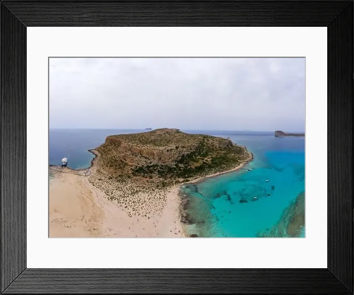 Framed Print : Amazing aerial panoramic view on the famous Balos beach in Balos lagoon and pirate island Gramvousa Framed Print : Amazing aerial panoramic view on the famous Balos beach in Balos lagoon and pirate island Gramvousa