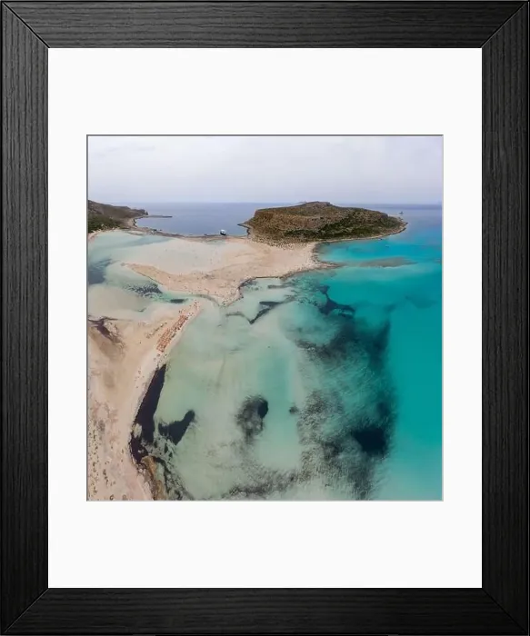 Framed Print : Amazing aerial panoramic view on the famous Balos beach in Balos lagoon and pirate island Gramvousa Framed Print : Amazing aerial panoramic view on the famous Balos beach in Balos lagoon and pirate island Gramvousa