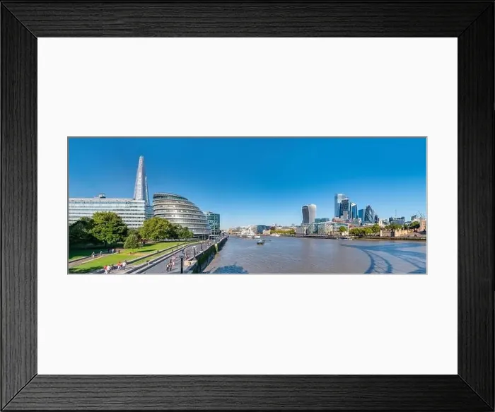 Framed Print : Aerial cityscape panorama of the Thames river on a sunny day with the City Hall Framed Print : Aerial cityscape panorama of the Thames river on a sunny day with the City Hall