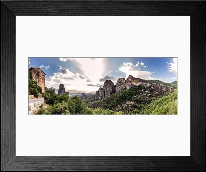 Framed Print : Monastery Meteora Greece. Stunning summer panoramic landscape Framed Print : Monastery Meteora Greece. Stunning summer panoramic landscape