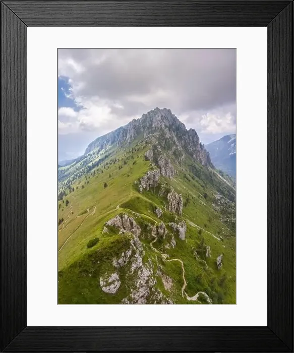 Framed Print : Aerial view of Cima di Bares, Passo Olone and Valzurio valley at the foothills of Pizzo della Presolana