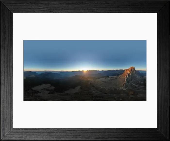 Framed Print : Aerial view of the valley and Mount Peitlerkofel during dawn. Dolomites in South Tyrol Framed Print : Aerial view of the valley and Mount Peitlerkofel during dawn. Dolomites in South Tyrol