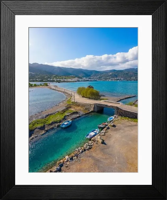 Framed Print : The famous canal of Elounda with the ruins of the old bridge, Crete, Greece Framed Print : The famous canal of Elounda with the ruins of the old bridge, Crete, Greece