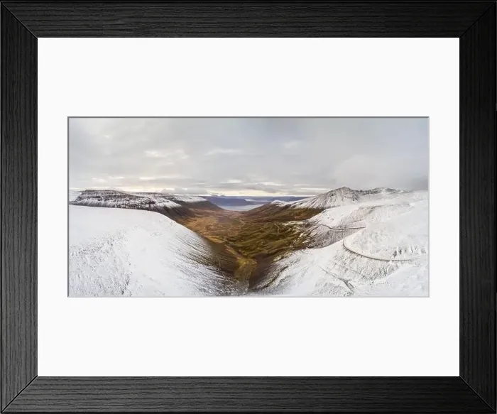 Framed Print : West fjords of Iceland aerial panorama of snow line at fjord Framed Print : West fjords of Iceland aerial panorama of snow line at fjord