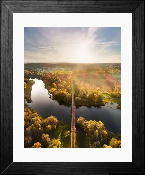 Framed Print : A narrow railway in Anykščiai city Lithuania from drone perspective Framed Print : A narrow railway in Anykščiai city Lithuania from drone perspective