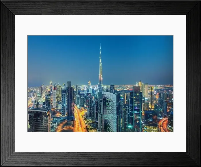Framed Print : Dubai city skyline at sunset, United Arab Emirates Framed Print : Dubai city skyline at sunset, United Arab Emirates