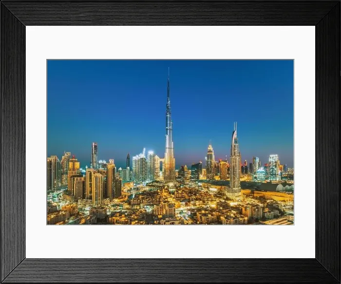 Framed Print : Dubai city skyline at sunset, United Arab Emirates Framed Print : Dubai city skyline at sunset, United Arab Emirates