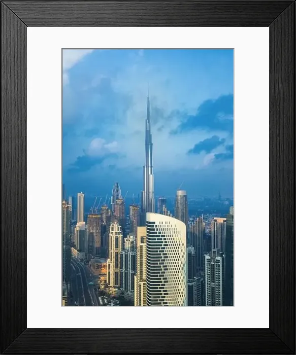 Framed Print : Dubai city skyline at sunset, United Arab Emirates Framed Print : Dubai city skyline at sunset, United Arab Emirates