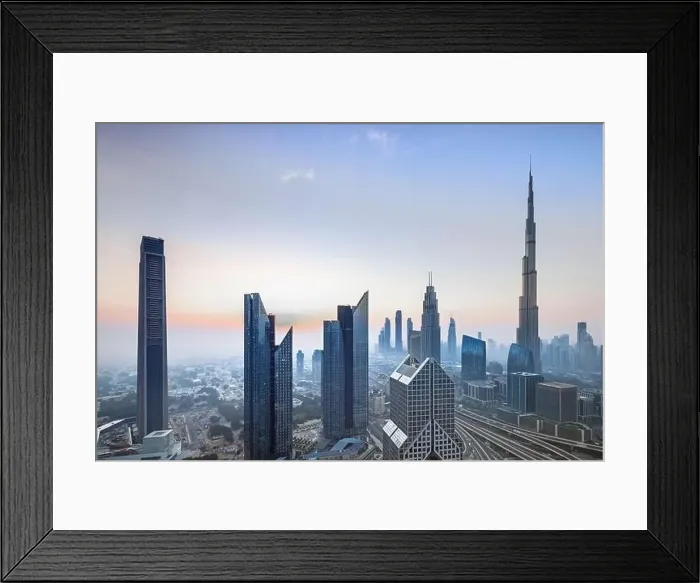Framed Print : Dubai city skyline at sunset, United Arab Emirates Framed Print : Dubai city skyline at sunset, United Arab Emirates