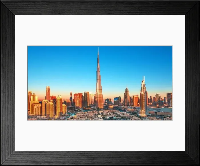 Framed Print : Dubai city skyline at sunset, United Arab Emirates Framed Print : Dubai city skyline at sunset, United Arab Emirates