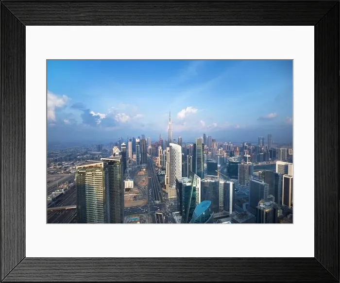 Framed Print : Dubai city skyline at sunset, United Arab Emirates Framed Print : Dubai city skyline at sunset, United Arab Emirates