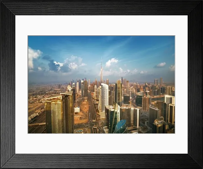 Framed Print : Dubai city skyline at sunset, United Arab Emirates