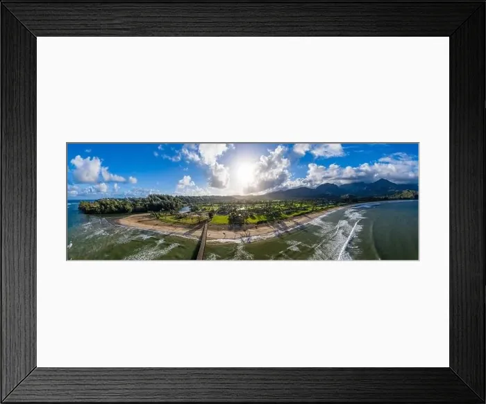 Framed Print : Aerial panoramic image off the coast over Hanalei Bay Framed Print : Aerial panoramic image off the coast over Hanalei Bay