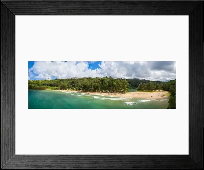 Framed Print : Aerial panoramic image off the coast over Kalihawai beach on Hawaiian island of Kauai Framed Print : Aerial panoramic image off the coast over Kalihawai beach on Hawaiian island of Kauai
