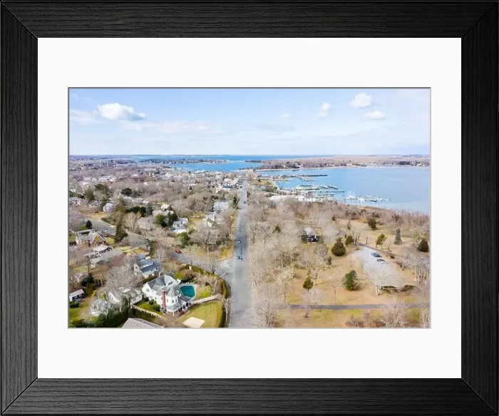 Framed Print : Drone Image looking down Bay Street in Sag Harbor, NY Framed Print : Drone Image looking down Bay Street in Sag Harbor, NY