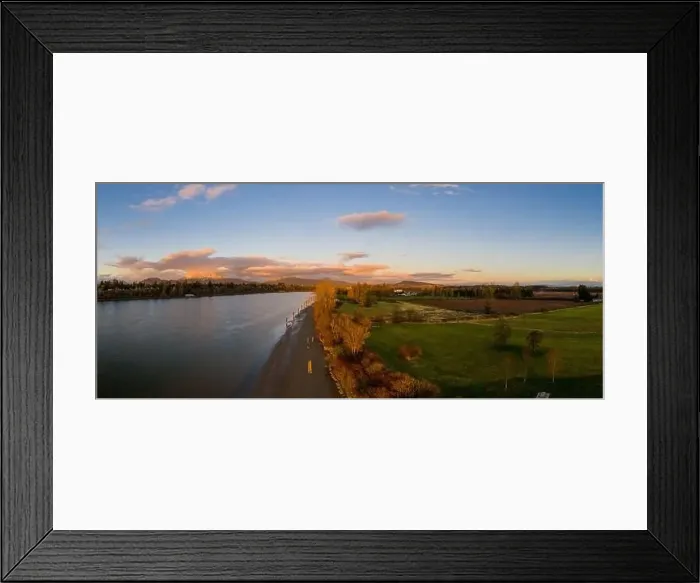 Framed Print : Aerial of beach along river during golden hour Framed Print : Aerial of beach along river during golden hour