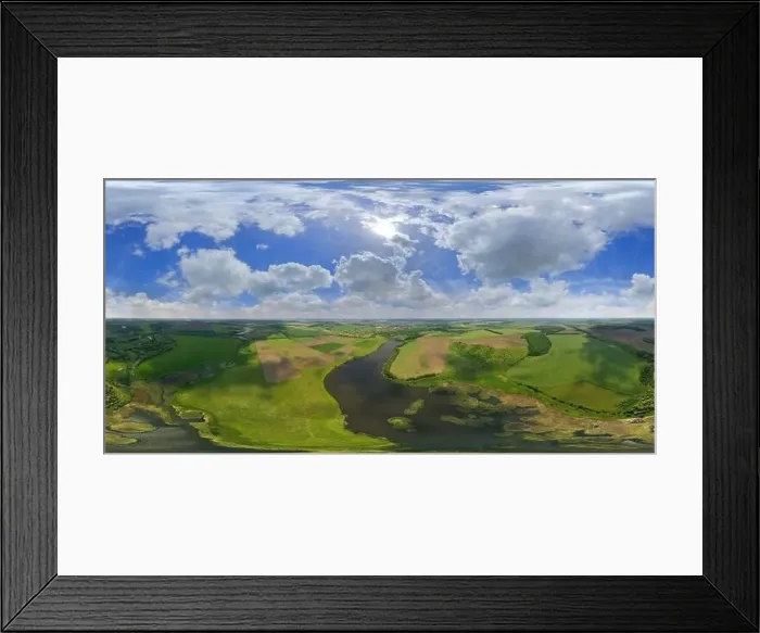 Framed Print : The countryside. Unrealistically beautiful nature is photographed from the sky