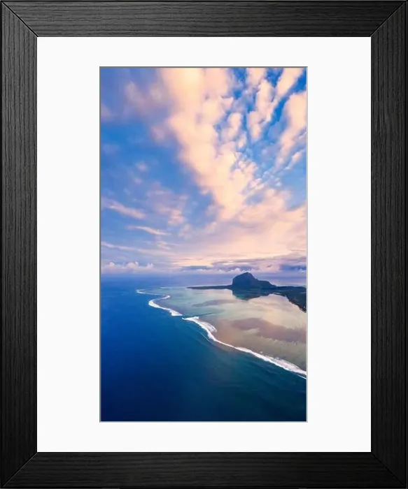 Framed Print : Sunrise over Le Morne and coral reef in the turquoise lagoon Framed Print : Sunrise over Le Morne and coral reef in the turquoise lagoon