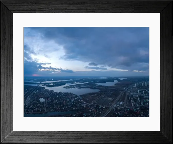 Framed Print : Beautiful panoramic aerial view of the Dnieper River and the North Bridge or Moscow Bridge from the left bank Framed Print : Beautiful panoramic aerial view of the Dnieper River and the North Bridge or Moscow Bridge from the left bank
