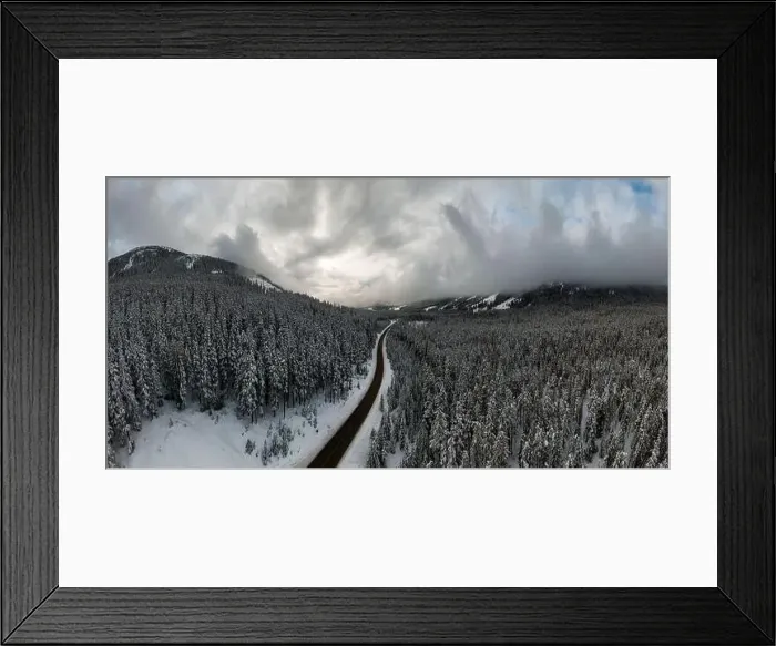 Framed Print : Aerial Panoramic Drone View of a beautiful Snow Covered Valley Framed Print : Aerial Panoramic Drone View of a beautiful Snow Covered Valley
