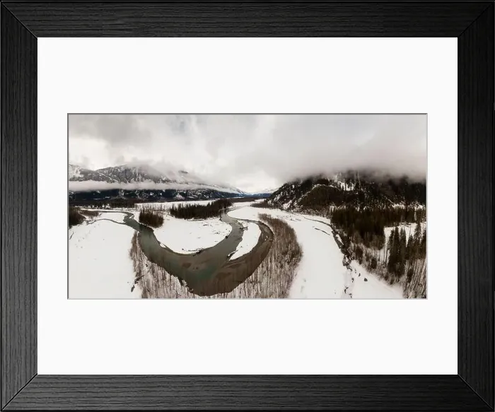 Framed Print : Aerial Panoramic Drone View of a beautiful Snow Covered Valley Framed Print : Aerial Panoramic Drone View of a beautiful Snow Covered Valley