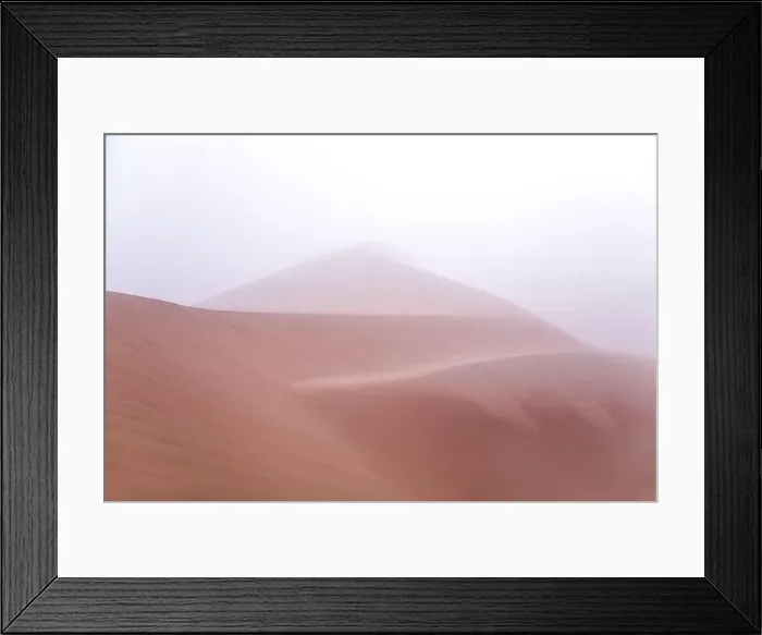Framed Print : Abstract image of a patterned sand dune in dense fog on a winter morning. Liwa desert, Abu Dhabi, United Arab Emirates Framed Print : Abstract image of a patterned sand dune in dense fog on a winter morning. Liwa desert, Abu Dhabi, United Arab Emirates
