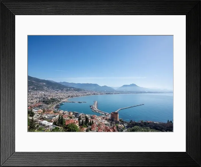 Framed Print : An aerial view of the bay Alanya in Antalya Turkey. Sea and city with an open sky Framed Print : An aerial view of the bay Alanya in Antalya Turkey. Sea and city with an open sky
