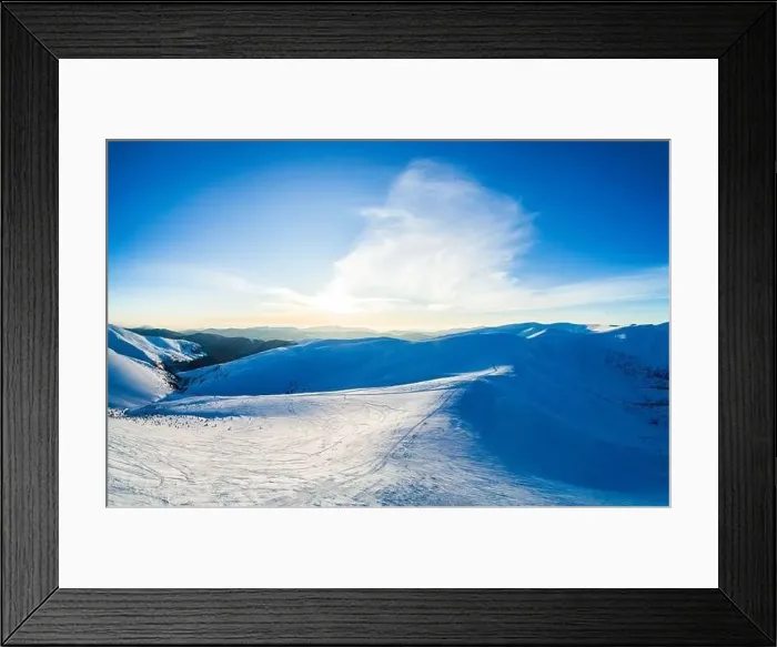 Framed Print : Wonderful day panorama of snowdrifts in the mountains among the forests on a sunny frosty foggy day Framed Print : Wonderful day panorama of snowdrifts in the mountains among the forests on a sunny frosty foggy day