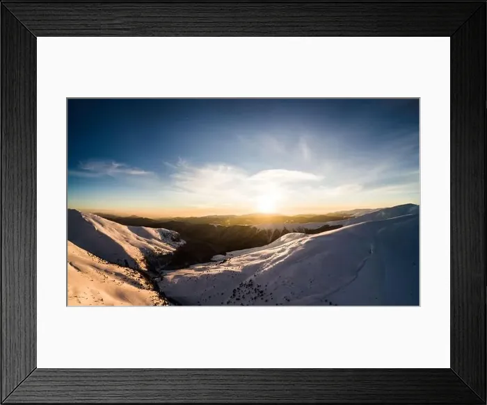 Framed Print : Stunning winter mountain panorama of the ski resort on a sunny winter frosty day Framed Print : Stunning winter mountain panorama of the ski resort on a sunny winter frosty day