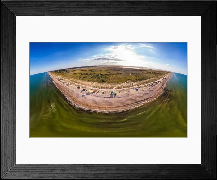 Framed Print : Three hundred and sixty degrees panorama of the blue sea and sunny sky of the coastal area on a hot summer sunny day