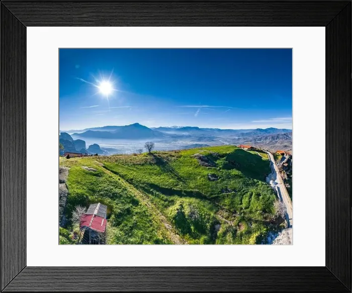 Framed Print : Aerial view of monastery of landmark canyon of Meteora and breathtaking picturesque valley at sunset Framed Print : Aerial view of monastery of landmark canyon of Meteora and breathtaking picturesque valley at sunset